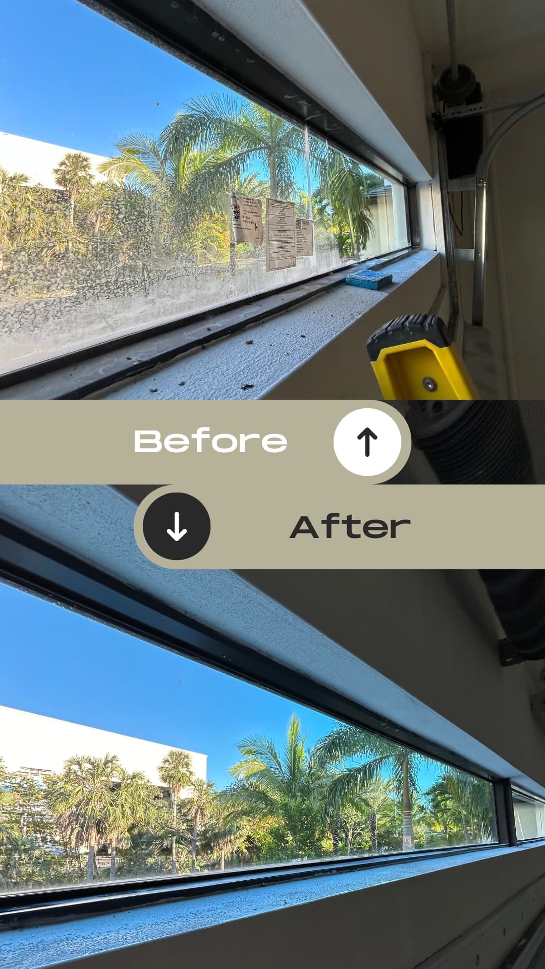 Before and after: mineral etching removed, restoring a clear view